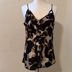 Silver bronze and black animal print ruffle V-neck Tank